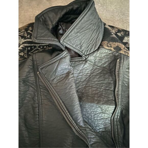 Xhiliration Faux Leather Jacket with patterns on shoulders. - Picture 3 of 5